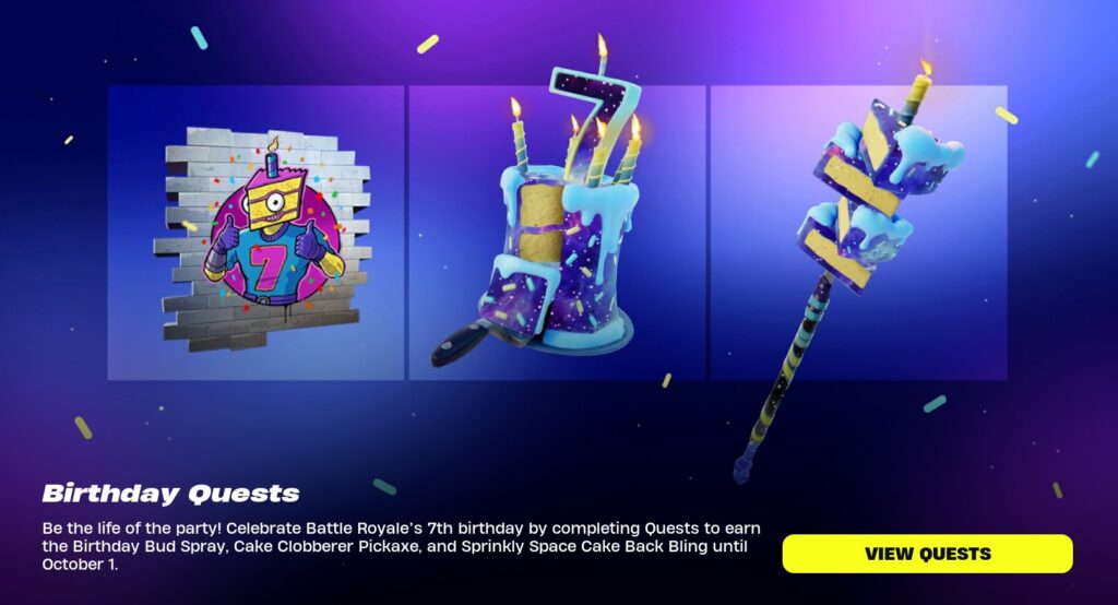 fortnite 7th birthday to battle royale, quests