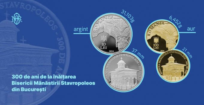 BNR lansează monede din aur și argint cu tema ”300 de ani de la înălțarea Bisericii Mănăstirii Stavropoleos din București”